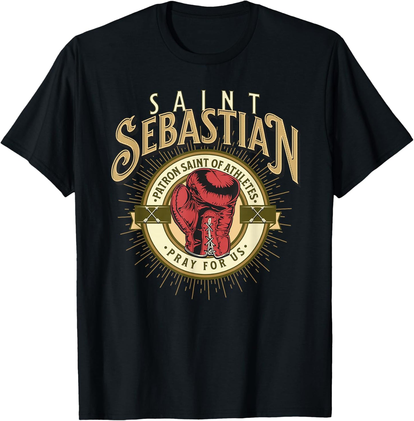 St Sebastian Patron Saint of Sports Athletes Boxing Glove T-Shirt - T-Shirt | Black