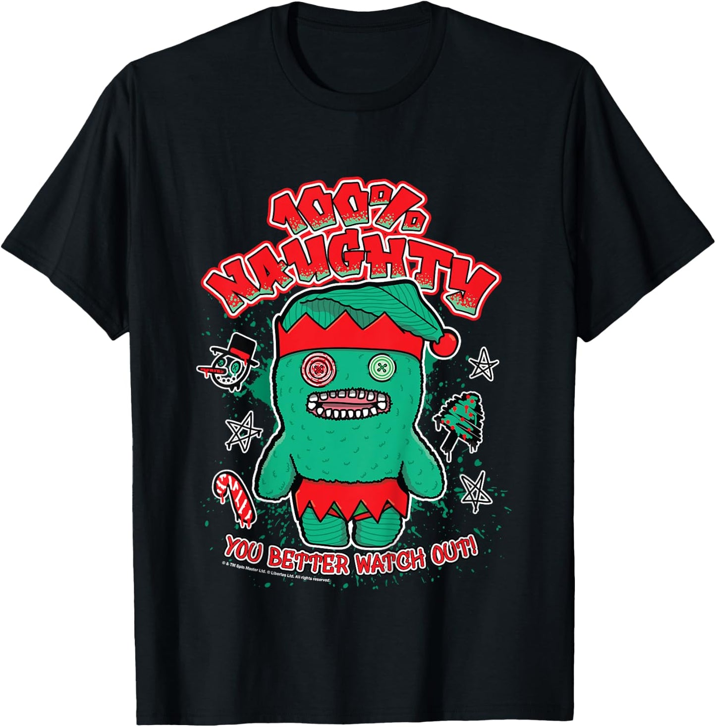 Kids Fuggler Christmas Elf 100 Naughty You Better Watch Out Kids T-Shirt - T-Shirt | Black