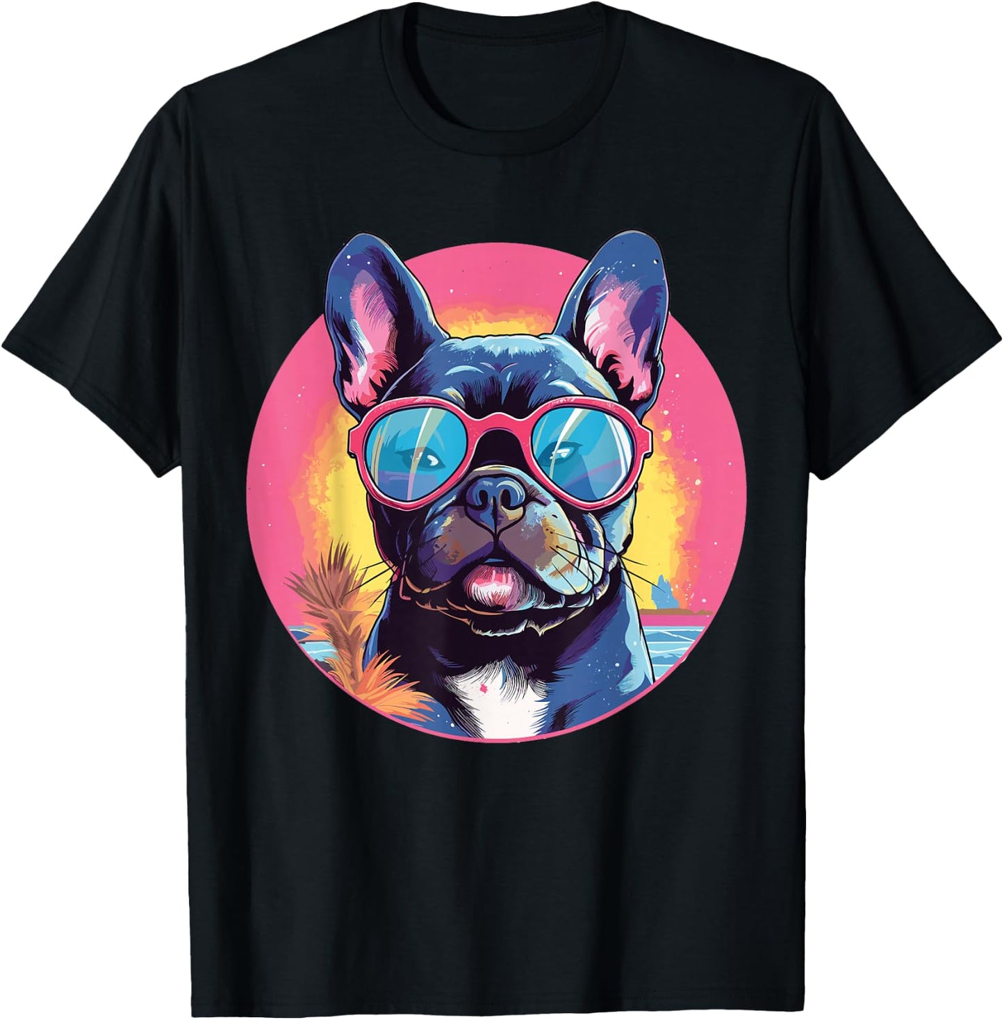 French Bulldog With Sunglasses T-Shirt - T-Shirt | Black