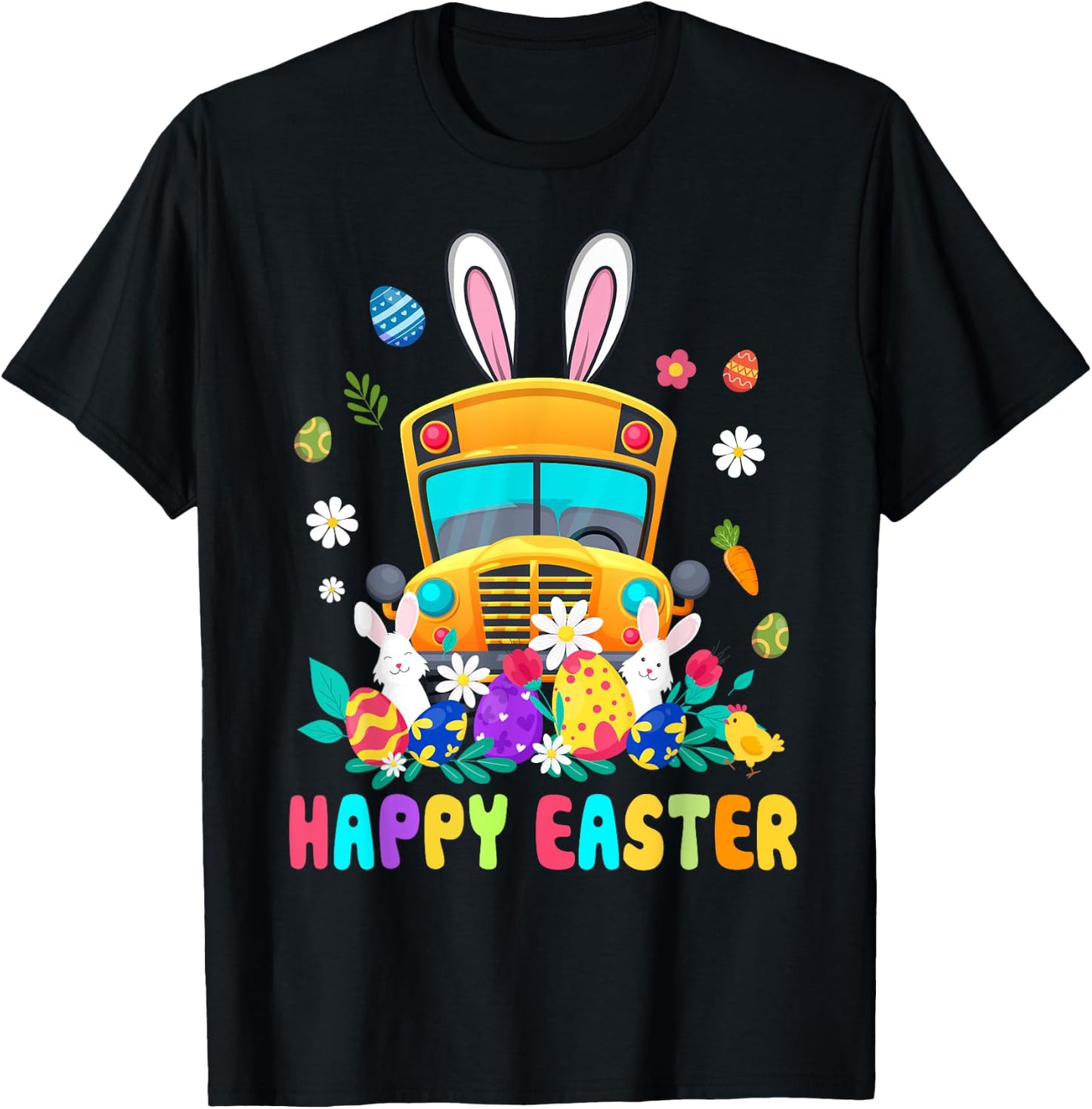 Cute Every Bunny's Favorite School Bus Driver Happy Easter T-Shirt - T-Shirt | Black