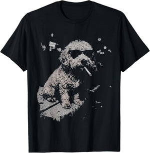 Dog Smoking Cigarette Funny Goldendoodle Meme T-Shirt - T-Shirt | Black