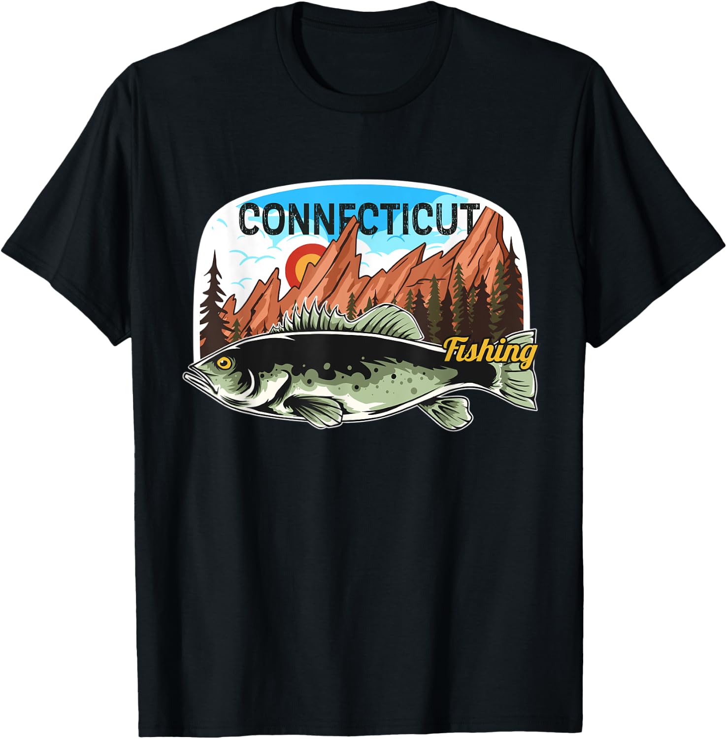 Fishing in Connecticut - Retro Nature Connecticut Fishing T-Shirt - T-Shirt | Black