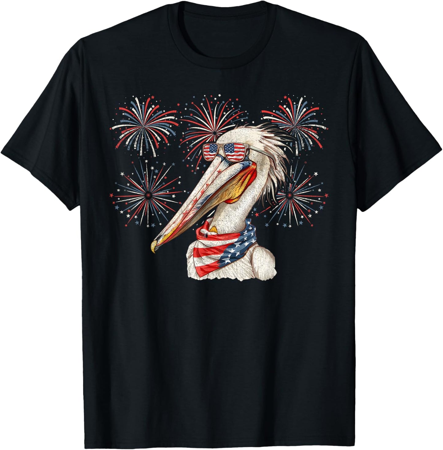 Pelican 4th Of July Sunglasses American Flag Fireworks T-Shirt - T-Shirt | Black