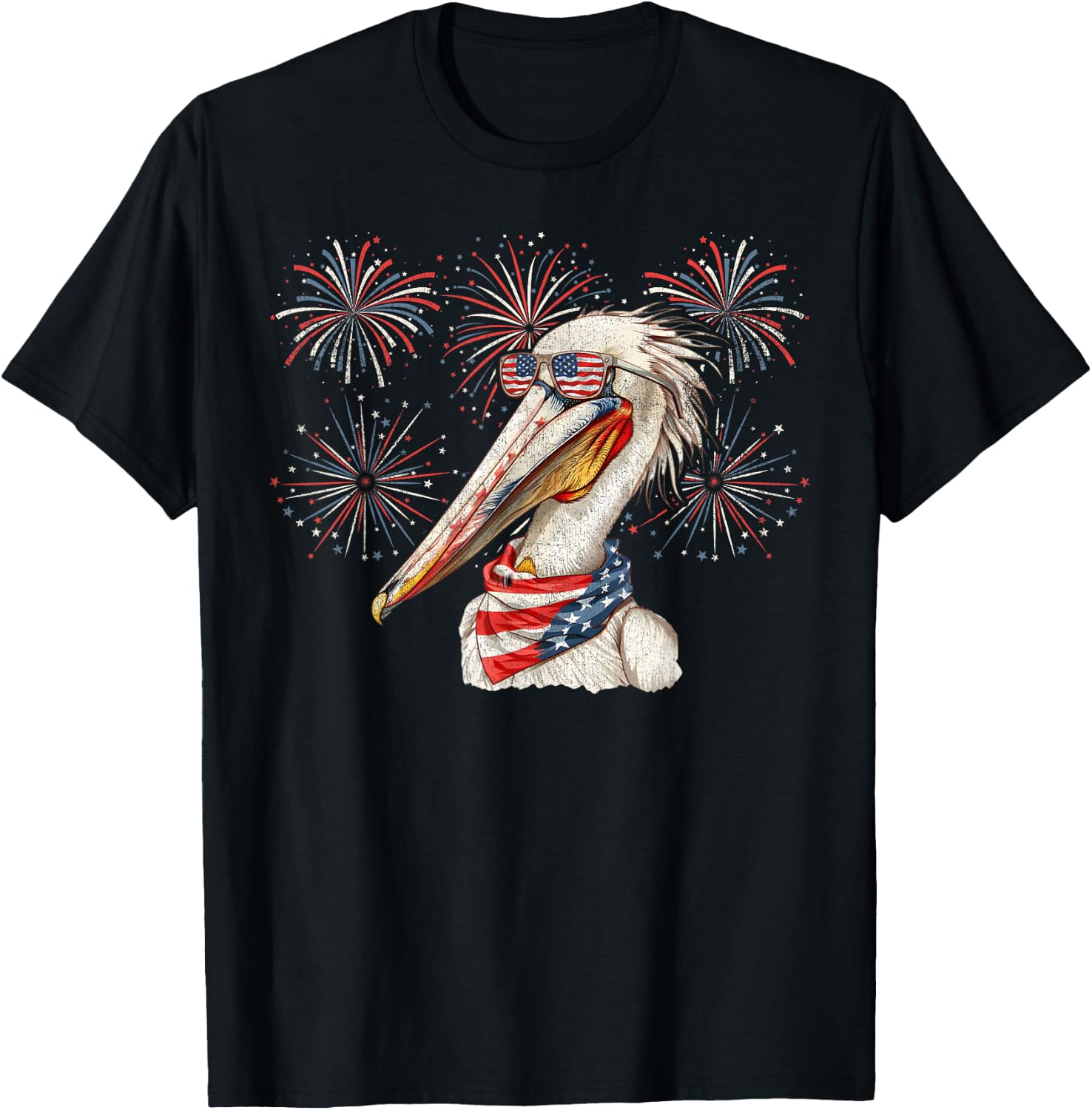 Pelican 4th Of July Sunglasses American Flag Fireworks T-Shirt - T-Shirt | Black