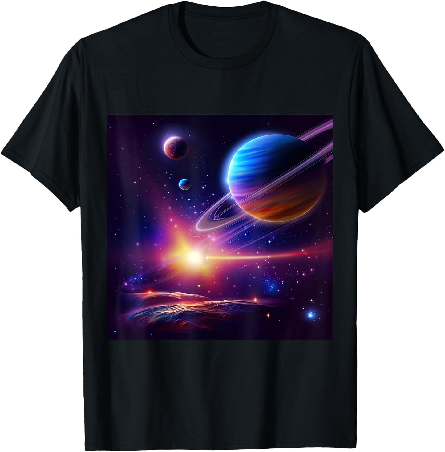 Saturn Planet Galaxy Nebula Space T-Shirt - T-Shirt | Black