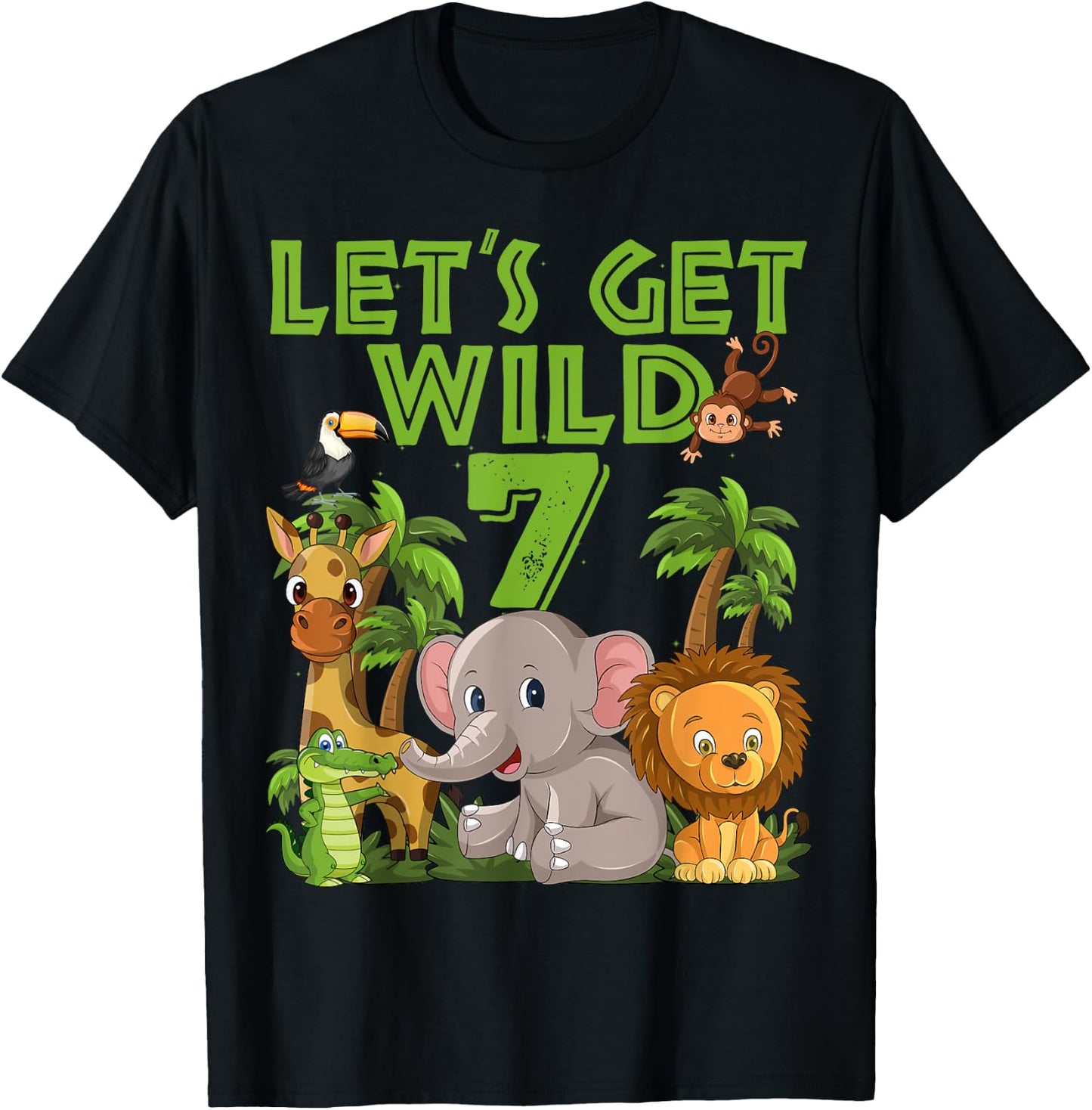 7 Year Old Zoo Birthday Safari Jungle Animal 7th B-day T-Shirt - T-Shirt | Black