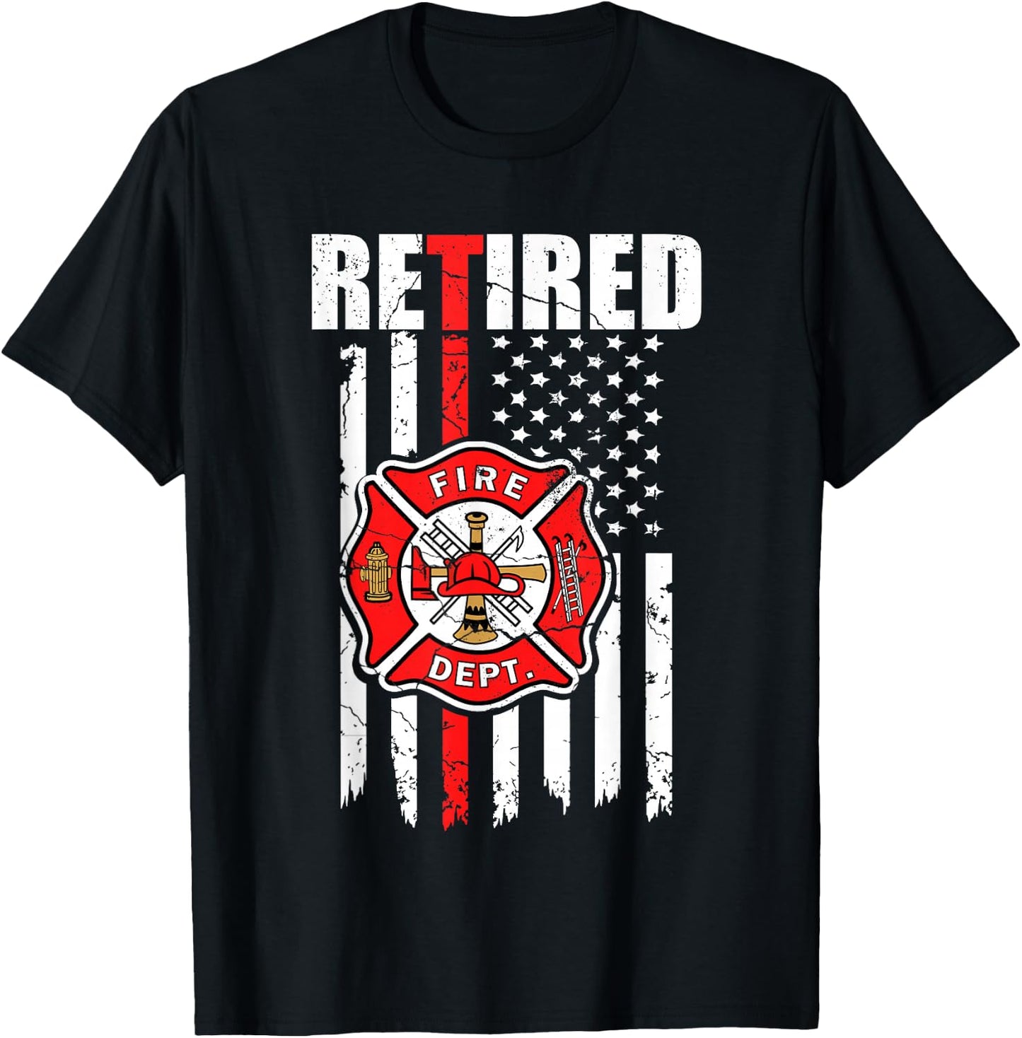 Retired Firefighter American Flag, Retirement 2021, Fireman T-Shirt - T-Shirt | Black