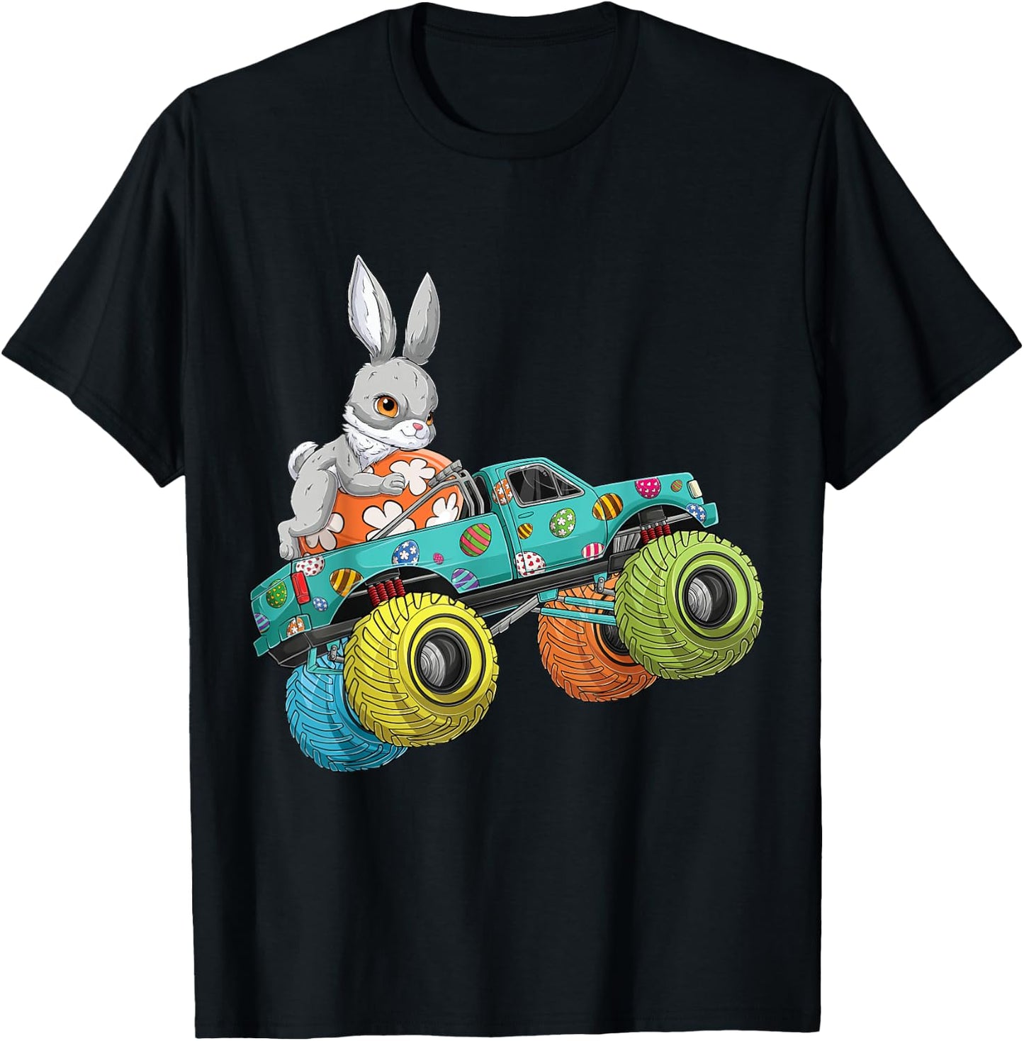 Happy Easter Day Bunny Egg riding Monster Truck Boys Kids T-Shirt - T-Shirt | Black