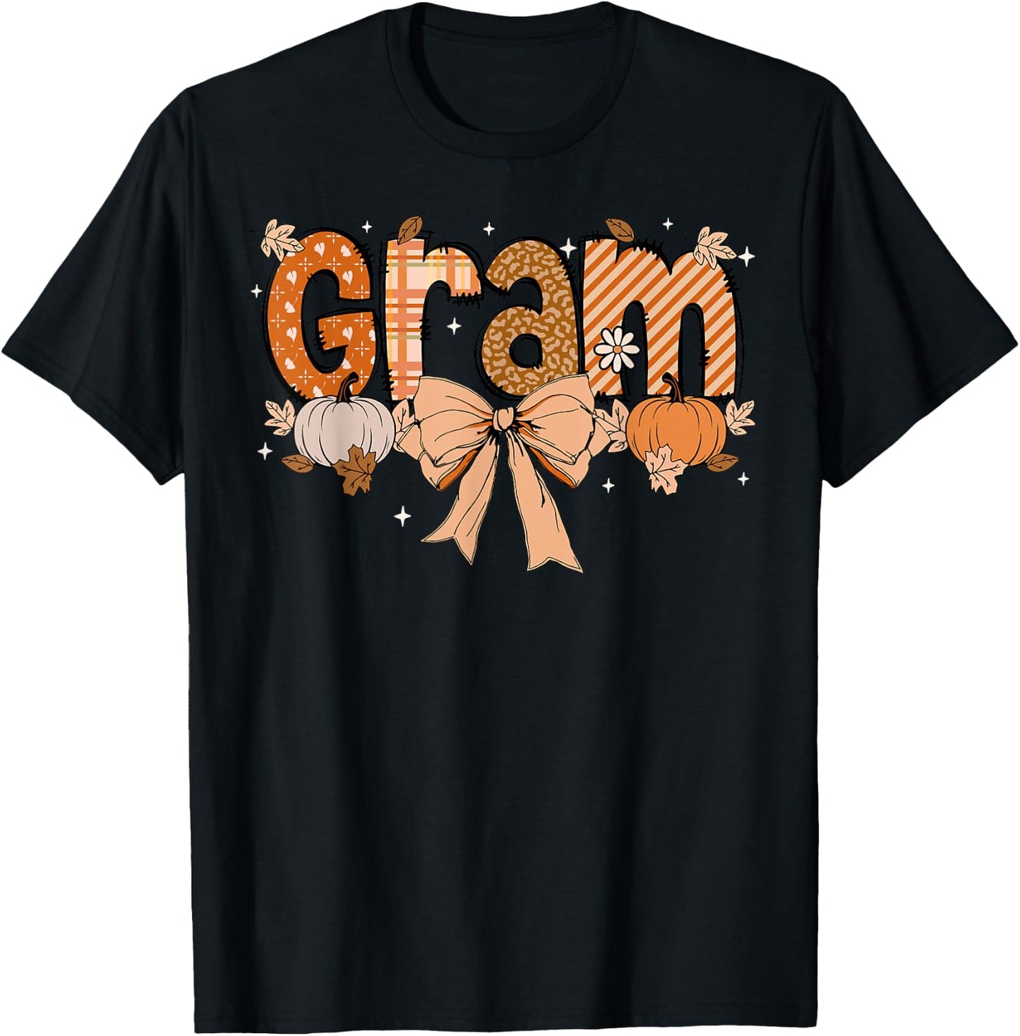 Gram Pumpkin Fall Coquette Bow Thanksgiving Mom Women T-Shirt - T-Shirt | Black