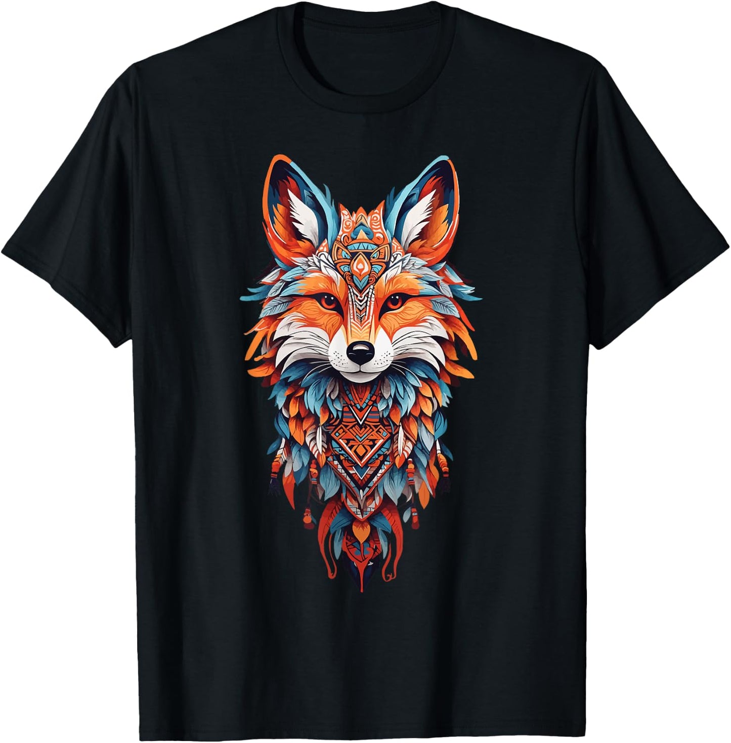 Spiritueller Fuchs mit Federschmuck Indianer Schamane T-Shirt - T-Shirt | Black