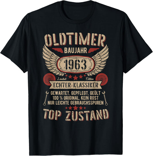 Oldtimer Baujahr 1963 Geboren Vintage Birthday Retro , black T-Shirt - T-Shirt | Black