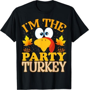 99 Gifts Thanksgiving Family Matching Pajamas - Thanksgiving I'm The Party Turkey - Adult - Black - Small - Short Sleeve - Cotton 65%, Polyester 35% T-Shirt - T-Shirt | Black