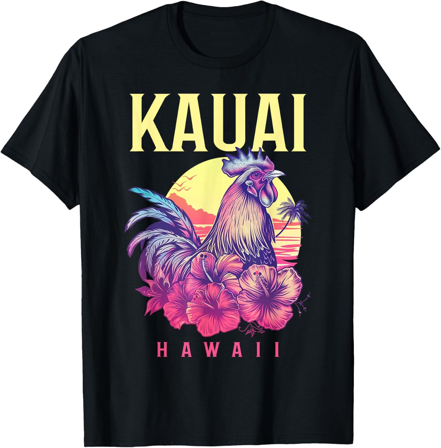 Kauai Hawaii Chicken Hawaiian Hibiscus Flowers Vintage T-Shirt - T-Shirt | Black