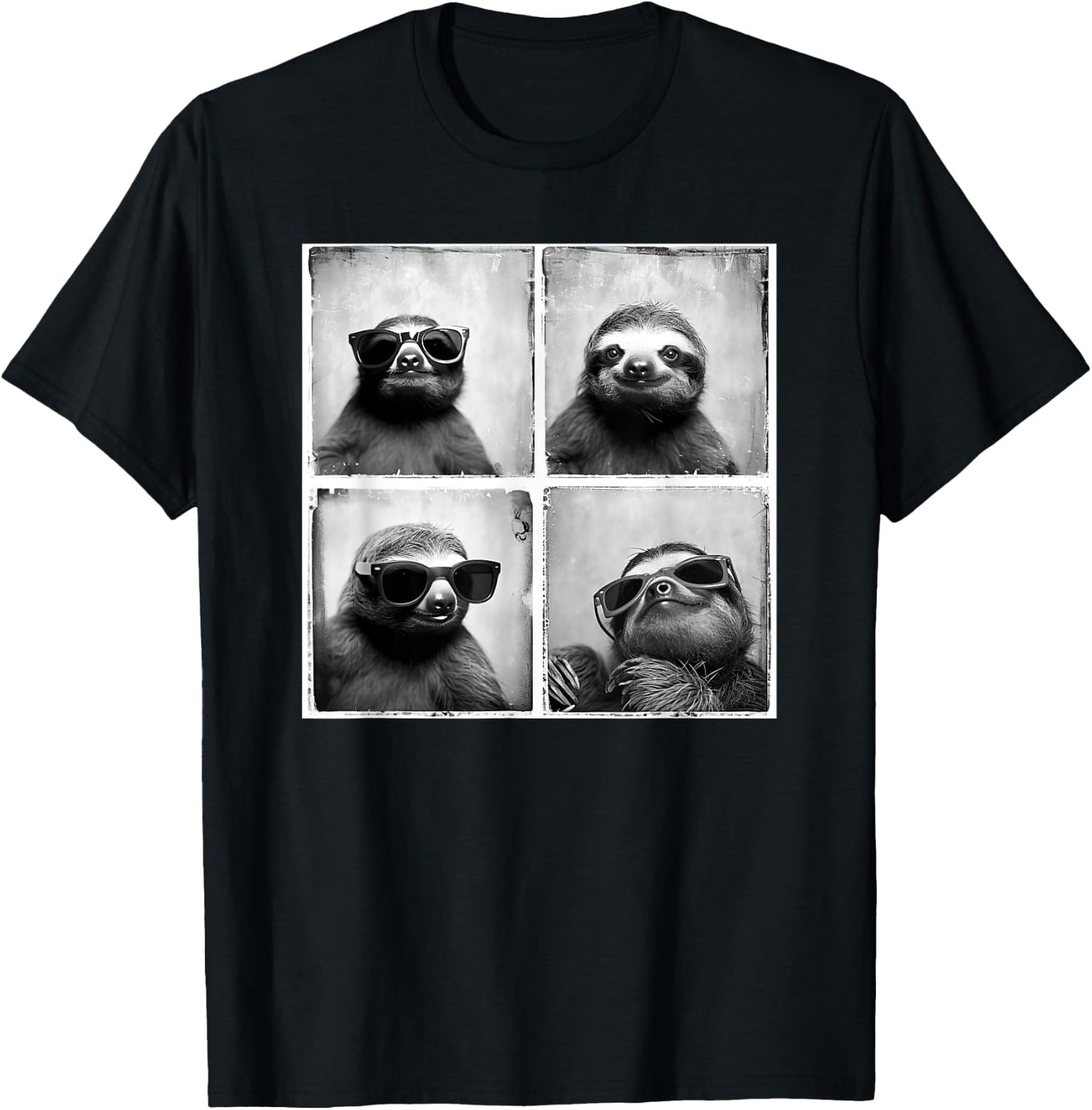 Sloth With Sunglasses Animal Photobooth Retro Sloth Lover T-Shirt - T-Shirt | Black