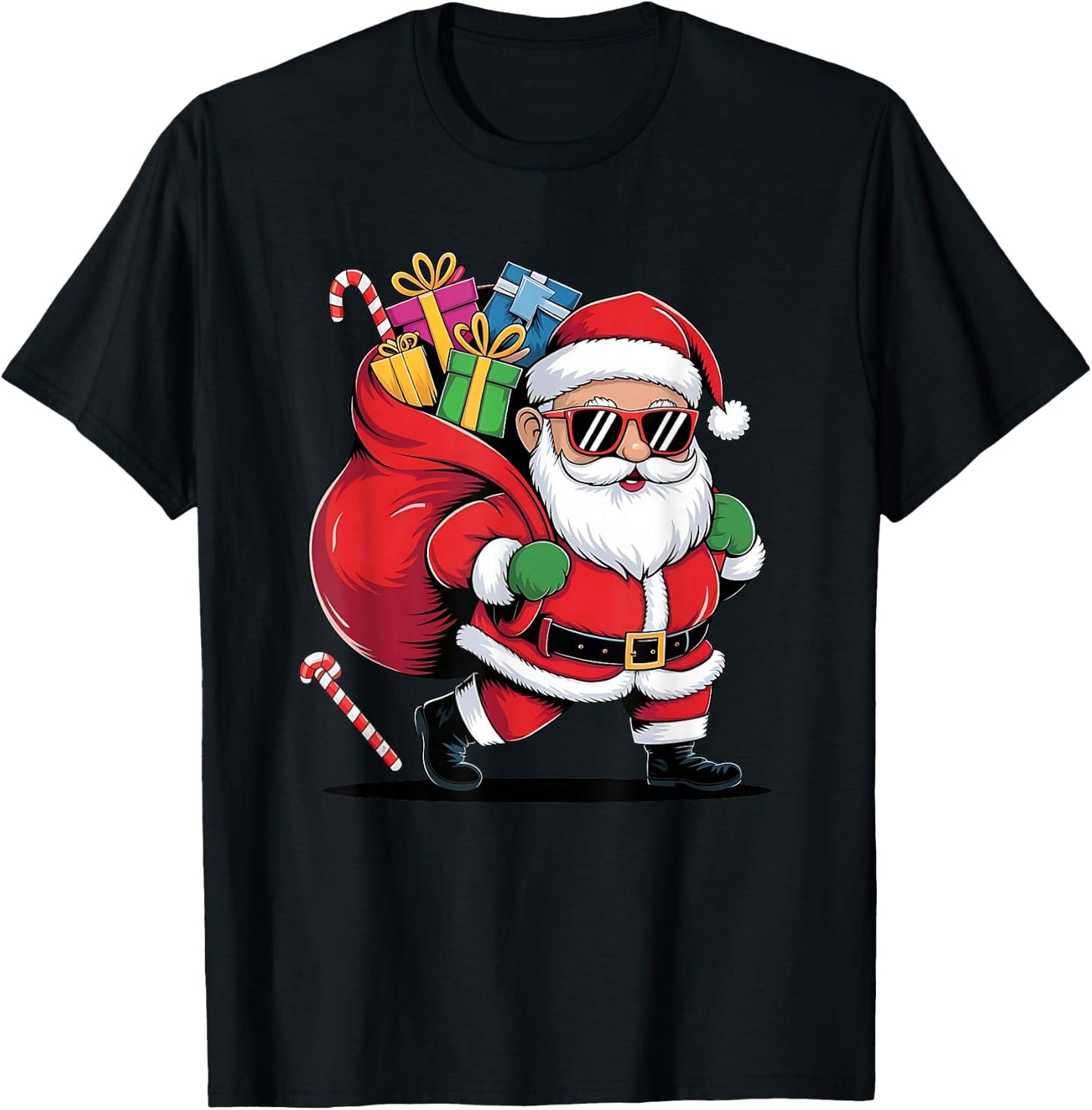 Festive Santa Claus with a cool mood for Christmas and New Year , Black, S T-Shirt - T-Shirt | Black
