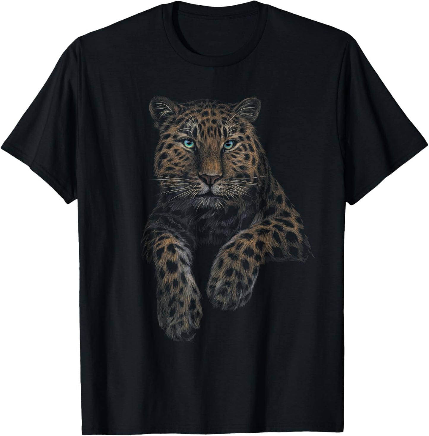 leopard blue eyes sitting black art for lovers animal Jungle T-Shirt - T-Shirt | Black