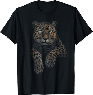 leopard blue eyes sitting black art for lovers animal Jungle T-Shirt - T-Shirt | Black