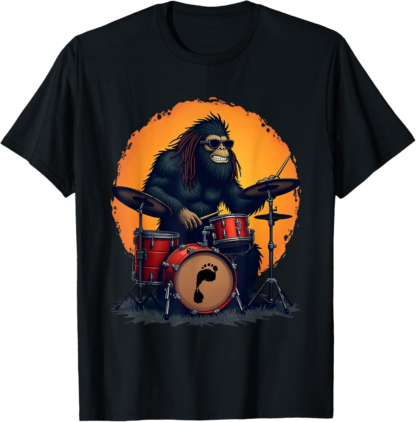 Bigfoot Drum Squad Retro Vintage Sasquatch Playing Drums T-Shirt - T-Shirt | Black