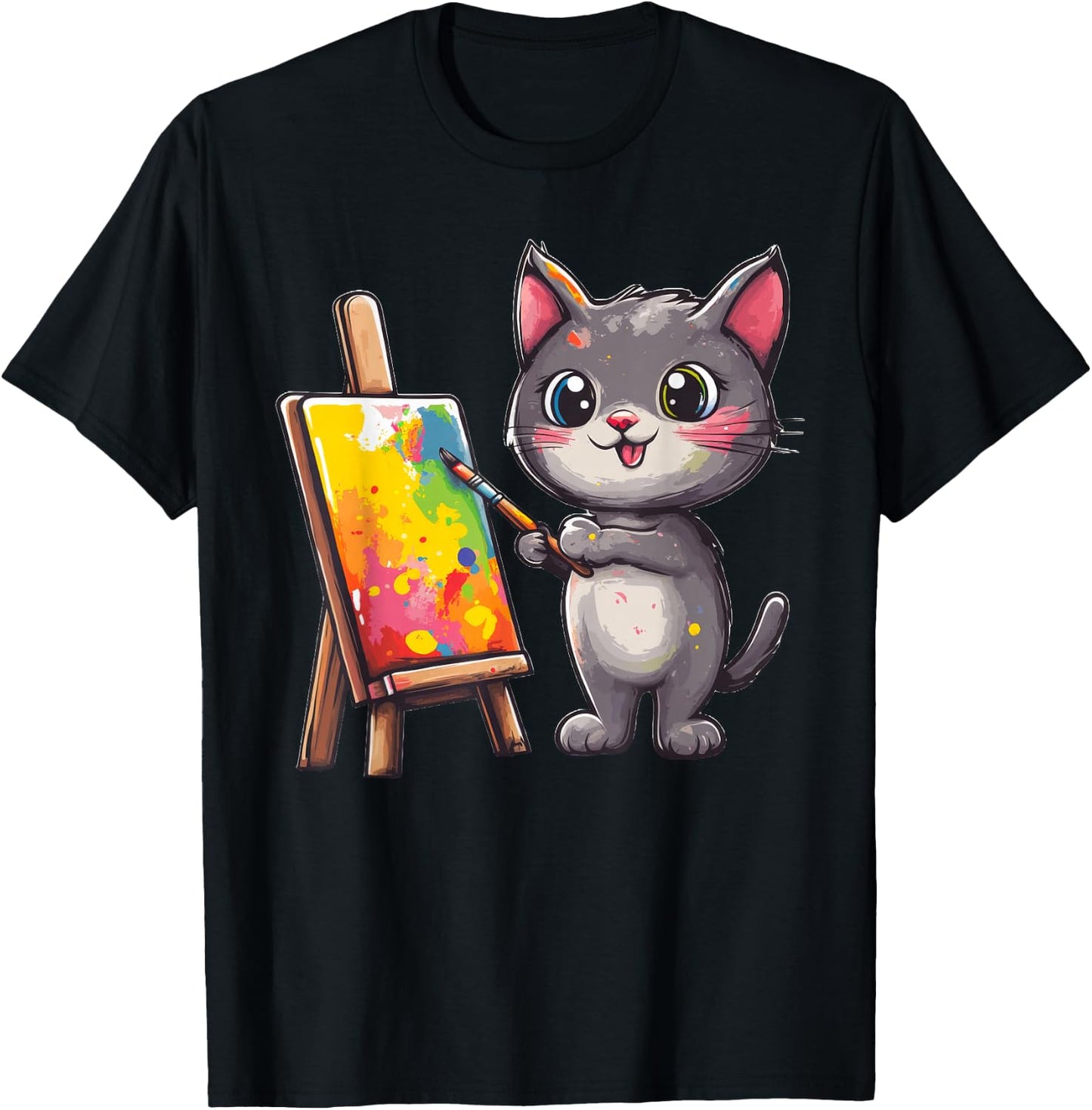Cat Kitten Painting Art Artist T-Shirt - T-Shirt | Black