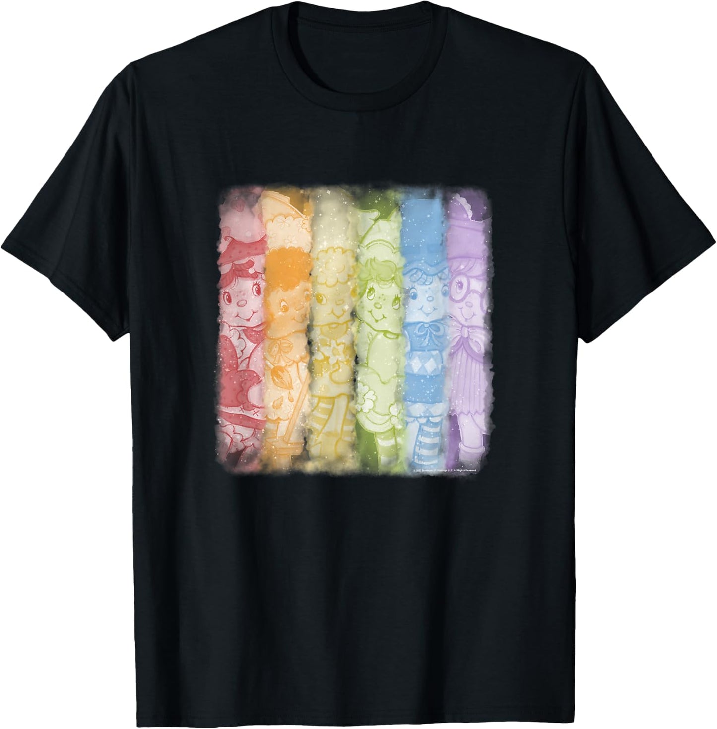 Strawberry Shortcake Vintage Rainbow Character Panels T-Shirt - T-Shirt | Black