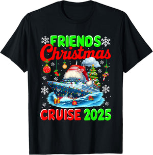 Friends Christmas Cruise 2025 Santa Cruise Ship Cruising T-Shirt - T-Shirt | Black