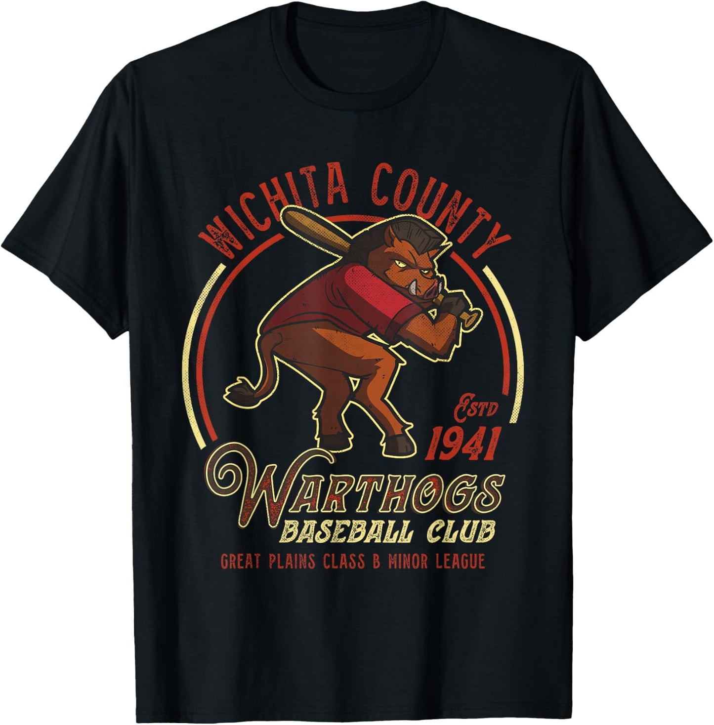 Wichita County Warthogs Retro Minor League Baseball Team T-Shirt - T-Shirt | Black