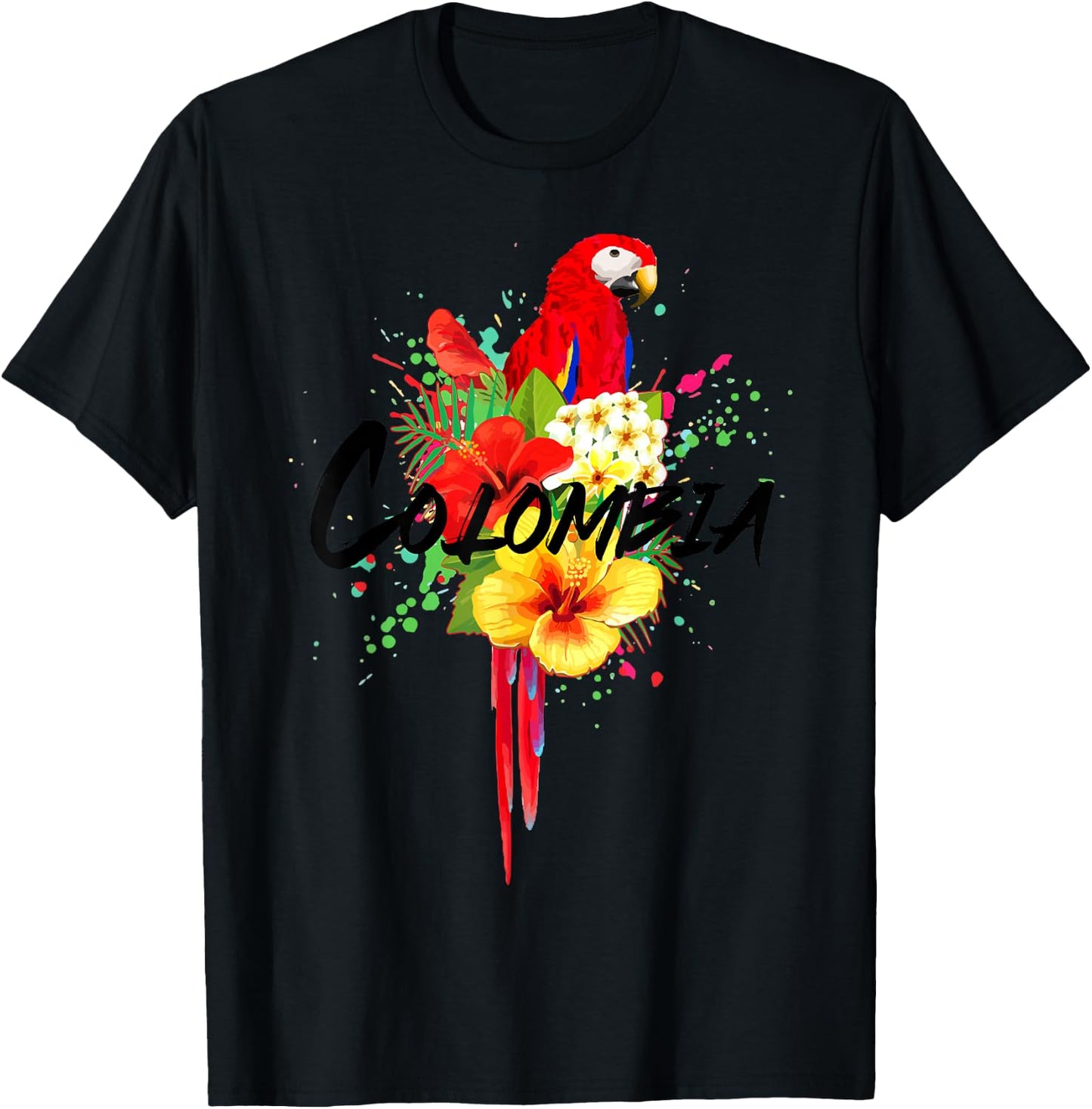 Colombia Parrot Tropical Plants Colombian Souvenir Vintage T-Shirt - T-Shirt | Black