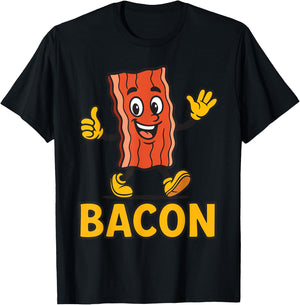 Funny Cute Bacon Mascot Breakfast Lover Morning Meal T-Shirt - T-Shirt | Black