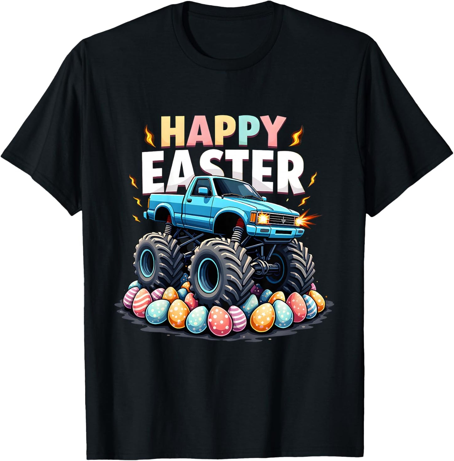 Kids Boys Happy Easter Monster Truck Funny Easter Eggs Toddler T-Shirt - T-Shirt | Black