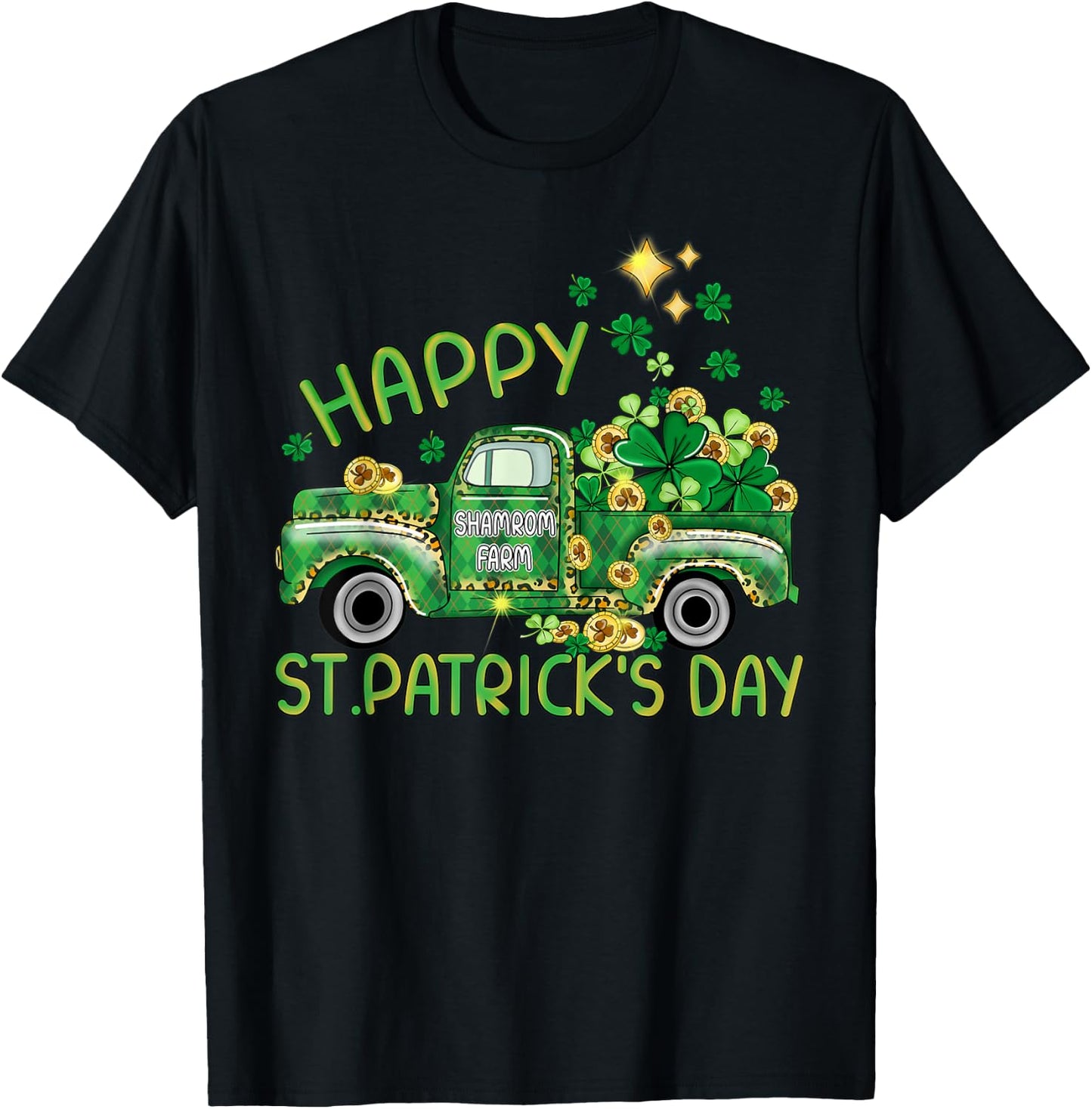 St Patrick's Day Truck Happy and Lucky Samrock T-Shirt - T-Shirt | Black