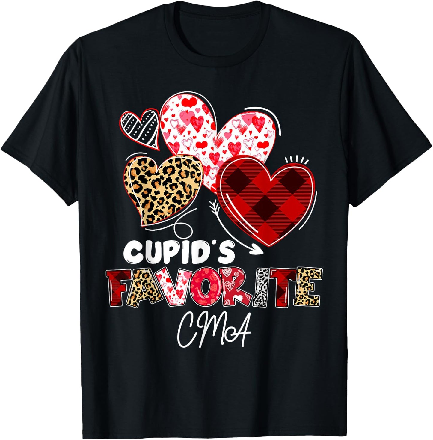Cupid's Favorite CMA Nurse Valentine Buffalo Plaid T-Shirt - T-Shirt | Black