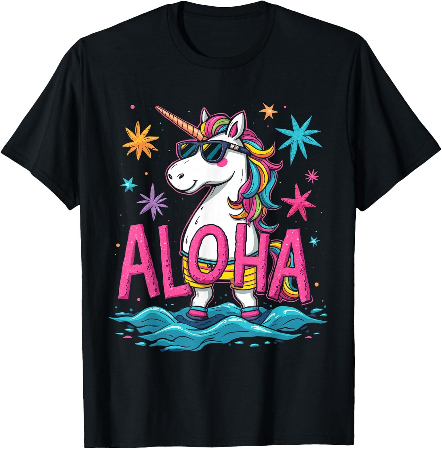 ALOHA Unicorn Hawaiian T-Shirt - T-Shirt | Black