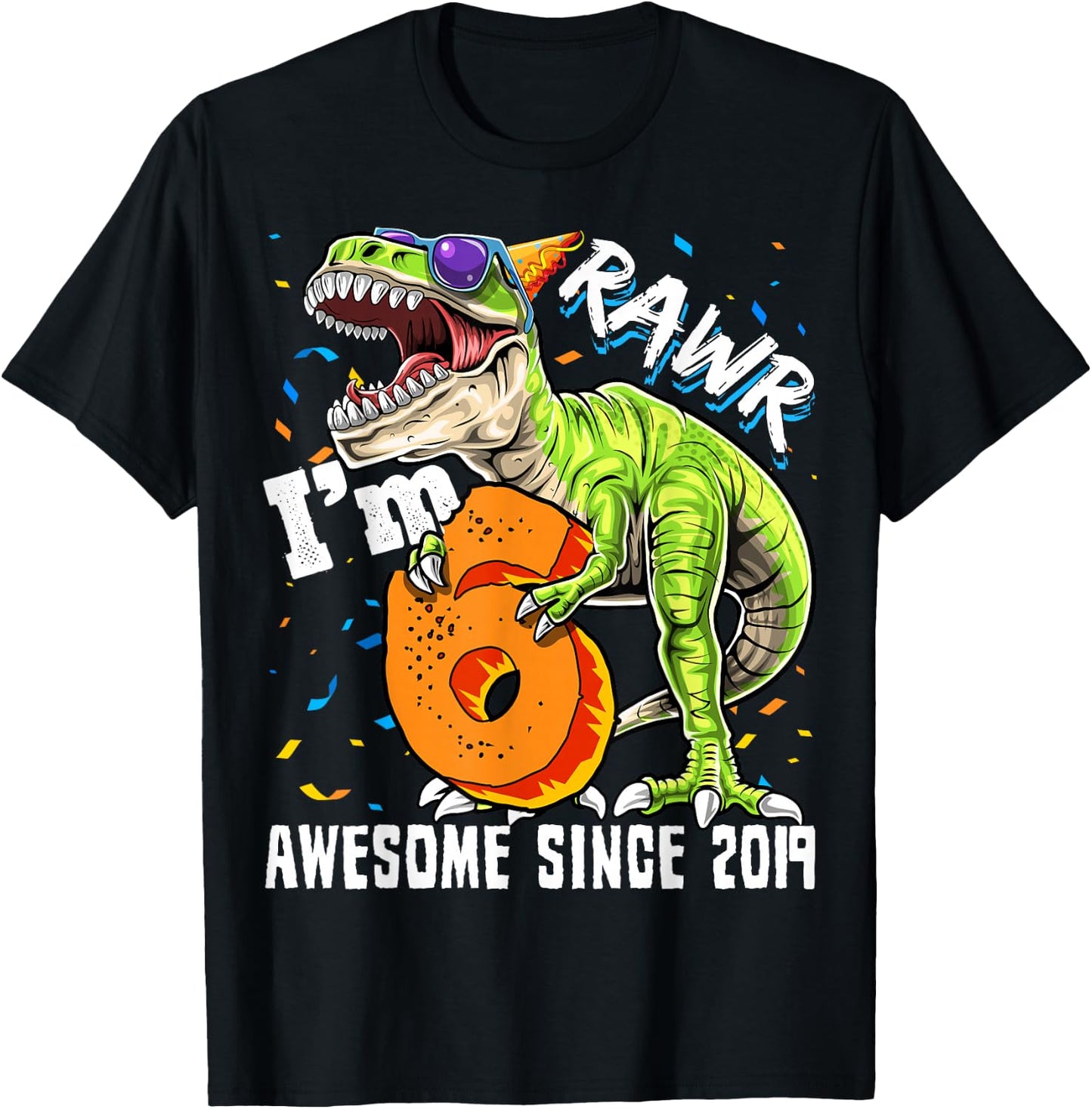 6th Birthday T Rex Dinosaur Party Boys Rawr I'm 6 T-Shirt - T-Shirt | Black