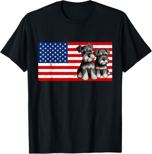 Patriotic Miniature Schnauzer 4th of July USA American Flag T-Shirt - T-Shirt | Black