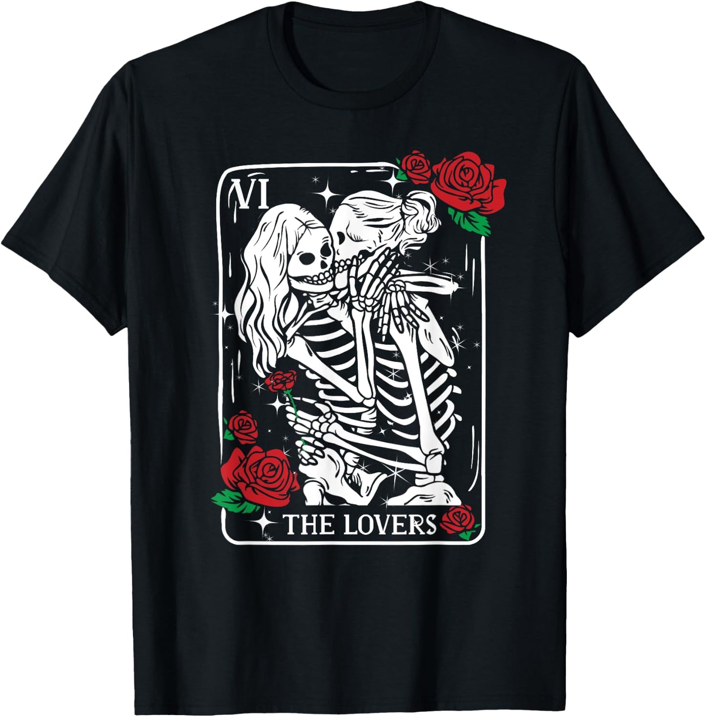 The Lovers Tarot Card Occult Skeleton Roses Gothic Kissing T-Shirt - T-Shirt | Black