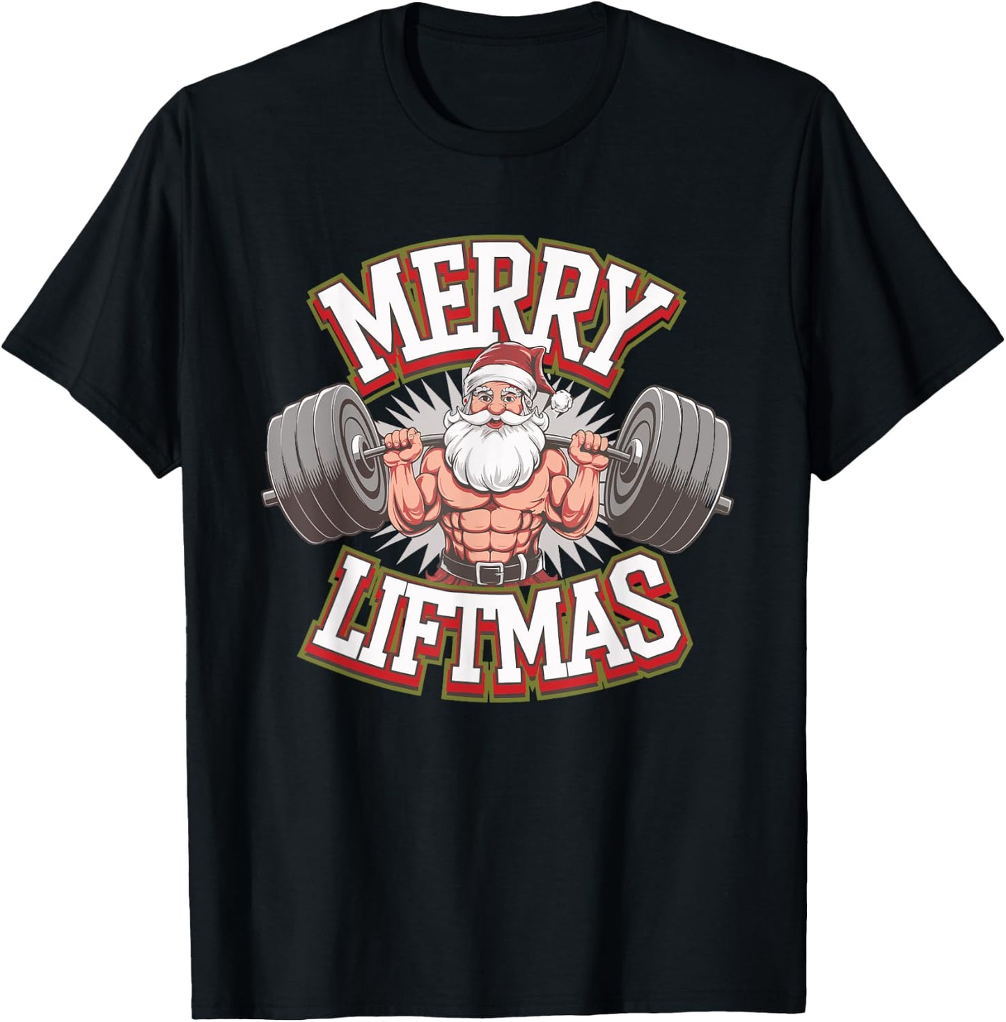 Merry Liftmas Weightlifter Fitness T-Shirt - T-Shirt | Black