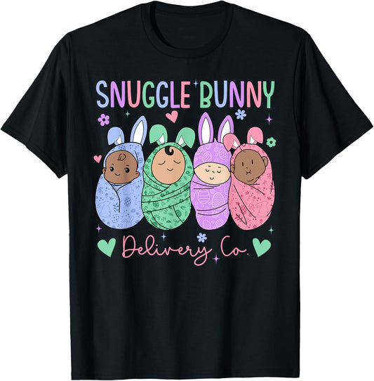 Snuggle Bunny Delivery Co Easter L&D Nurse Mother Baby Nurse T-Shirt - T-Shirt | Black