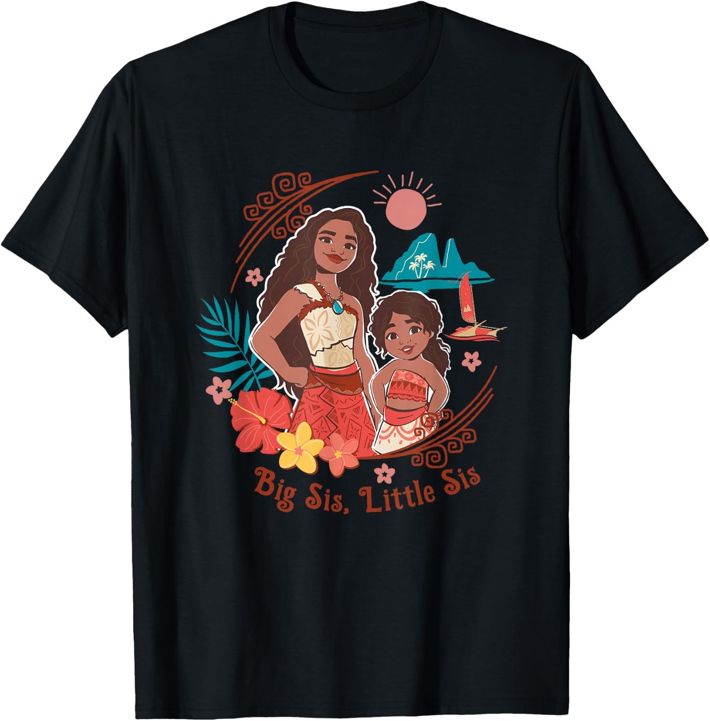 Disney Moana 2 Big Sis Little Sis Oceania Tropical Floral T-Shirt - T-Shirt | Black