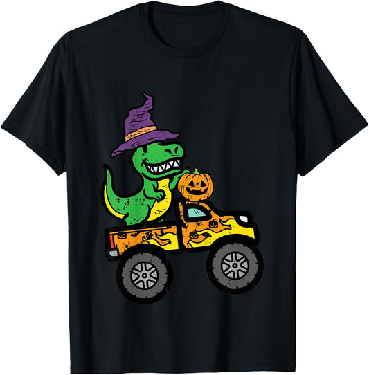 Kids Halloween Trex Monster Truck Dinosaur Costume Boys Kid Youth T-Shirt - T-Shirt | Black