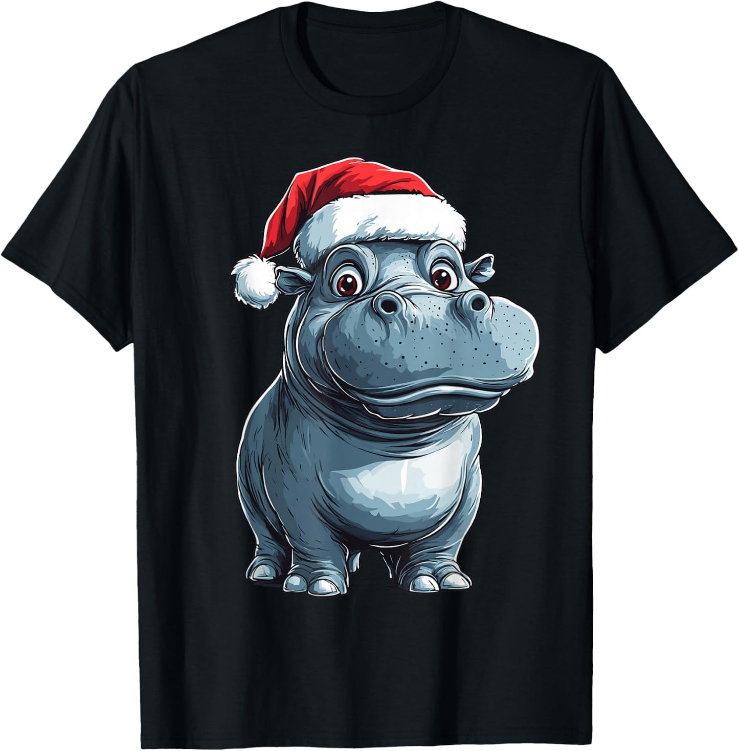 Hippopotamus Santa Hat Xmas Hippo Lovers Christmas Pajama T-Shirt - T-Shirt | Black