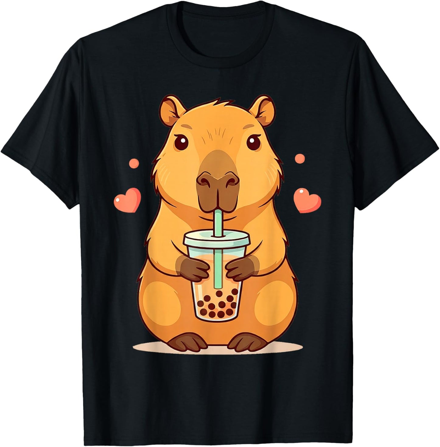 Cute Capybara Boba Tea Bubble Rodent Women Teen Girls Kids T-Shirt - T-Shirt | Black