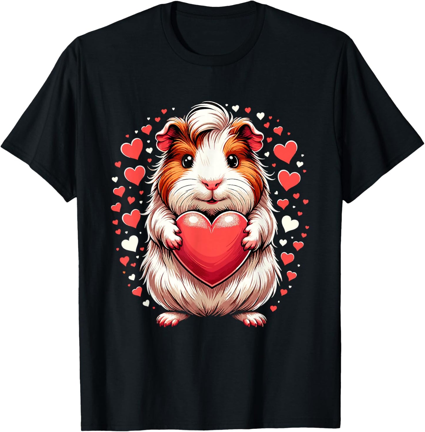 Guinea Pig Holding Heart Valentine's Day Cute Valentine T-Shirt - T-Shirt | Black
