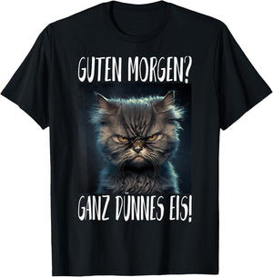 cute cat Damen -Erwachsene, -Kinder Cartoon- Schwarz Kurzarm Small EU 41.5 Mandarin-Kragen Klassisch Pull-On 100% Baumwolle leichtgewichtig Klassische Passform Imported T-Shirt - T-Shirt | Black