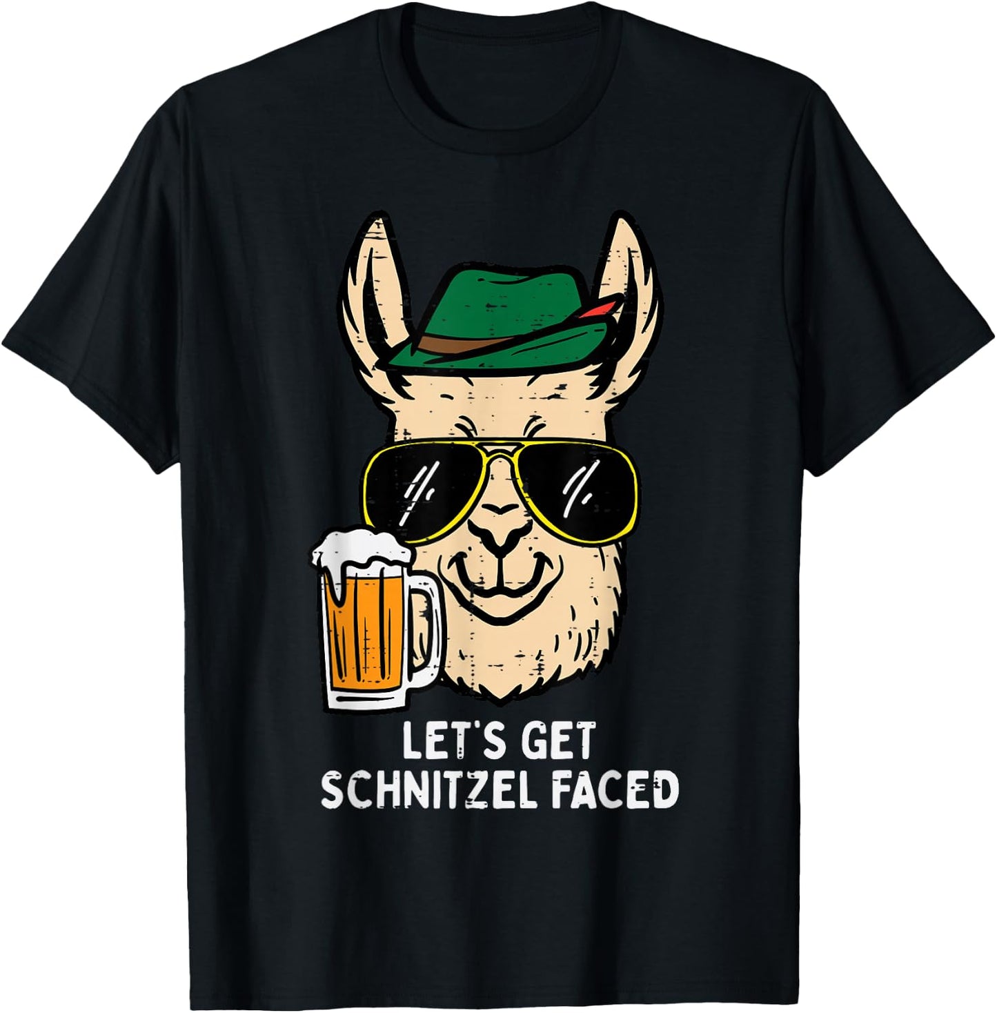Lets Get Schnitzel Faced Llama Bavarian German Oktoberfest T-Shirt - T-Shirt | Black