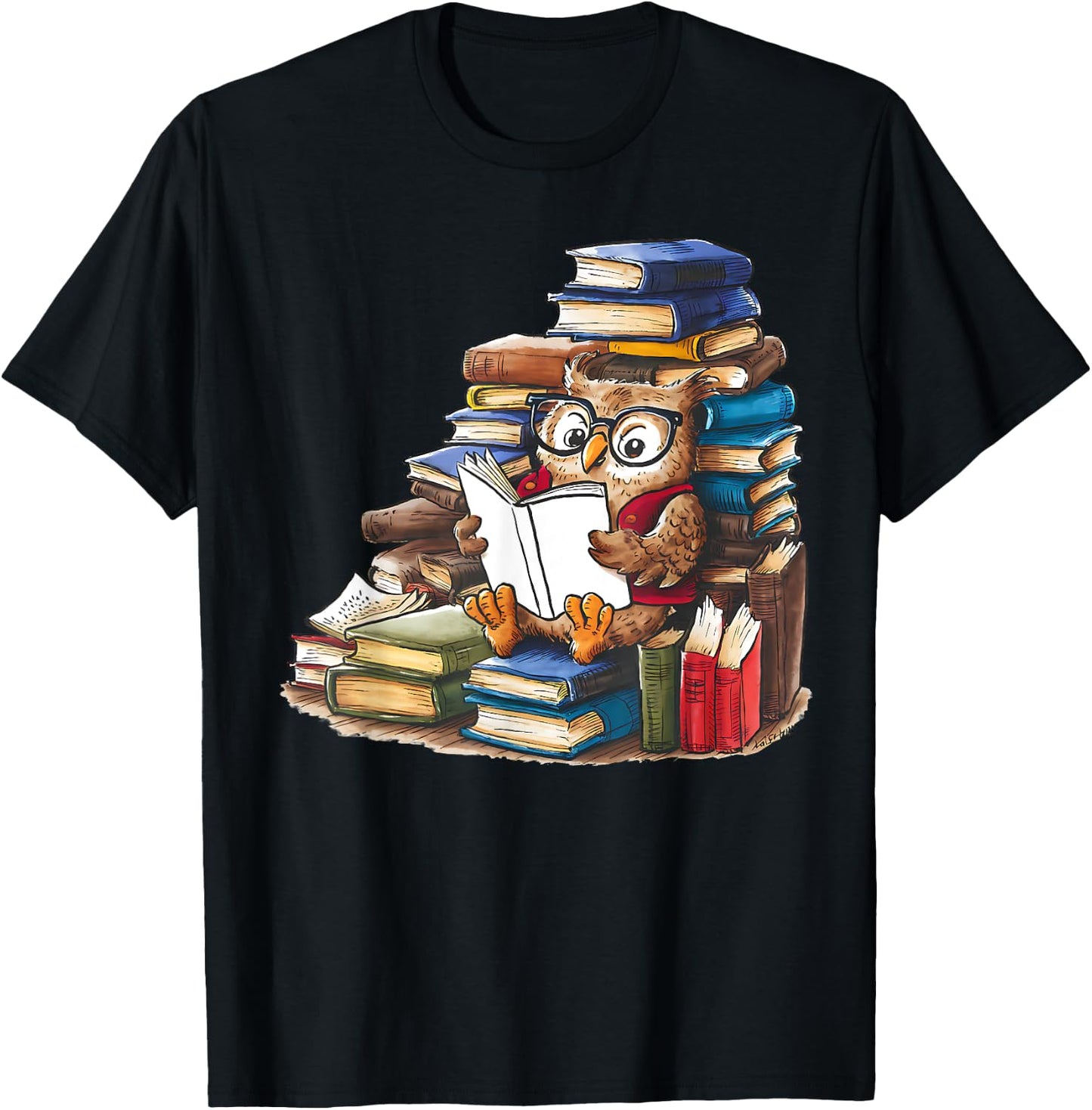 Owl Reading Book Animal Read Librarian Across America Kids T-Shirt - T-Shirt | Black
