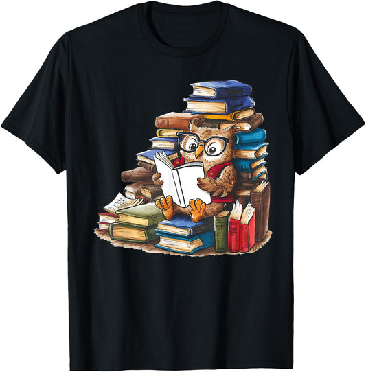 Owl Reading Book Animal Read Librarian Across America Kids T-Shirt - T-Shirt | Black