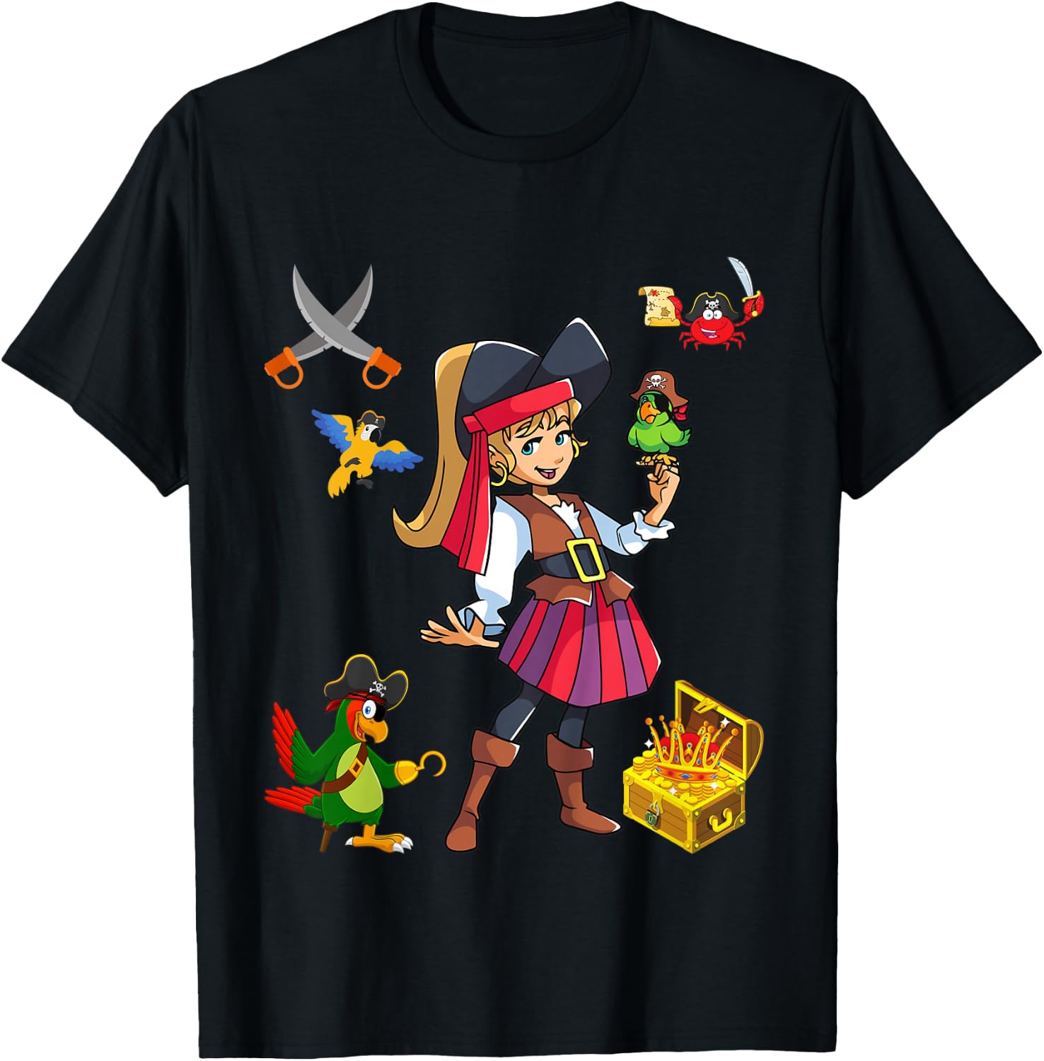 Kinder Piratenmädchen kleiner Pirat T-Shirt - T-Shirt | Black