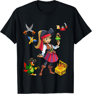 Kinder Piratenmädchen kleiner Pirat T-Shirt - T-Shirt | Black