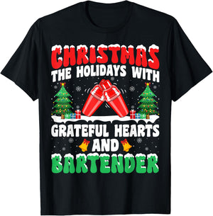 Christmas Holidays with Heart and Bartending Bartender Xmas T-Shirt - T-Shirt | Black