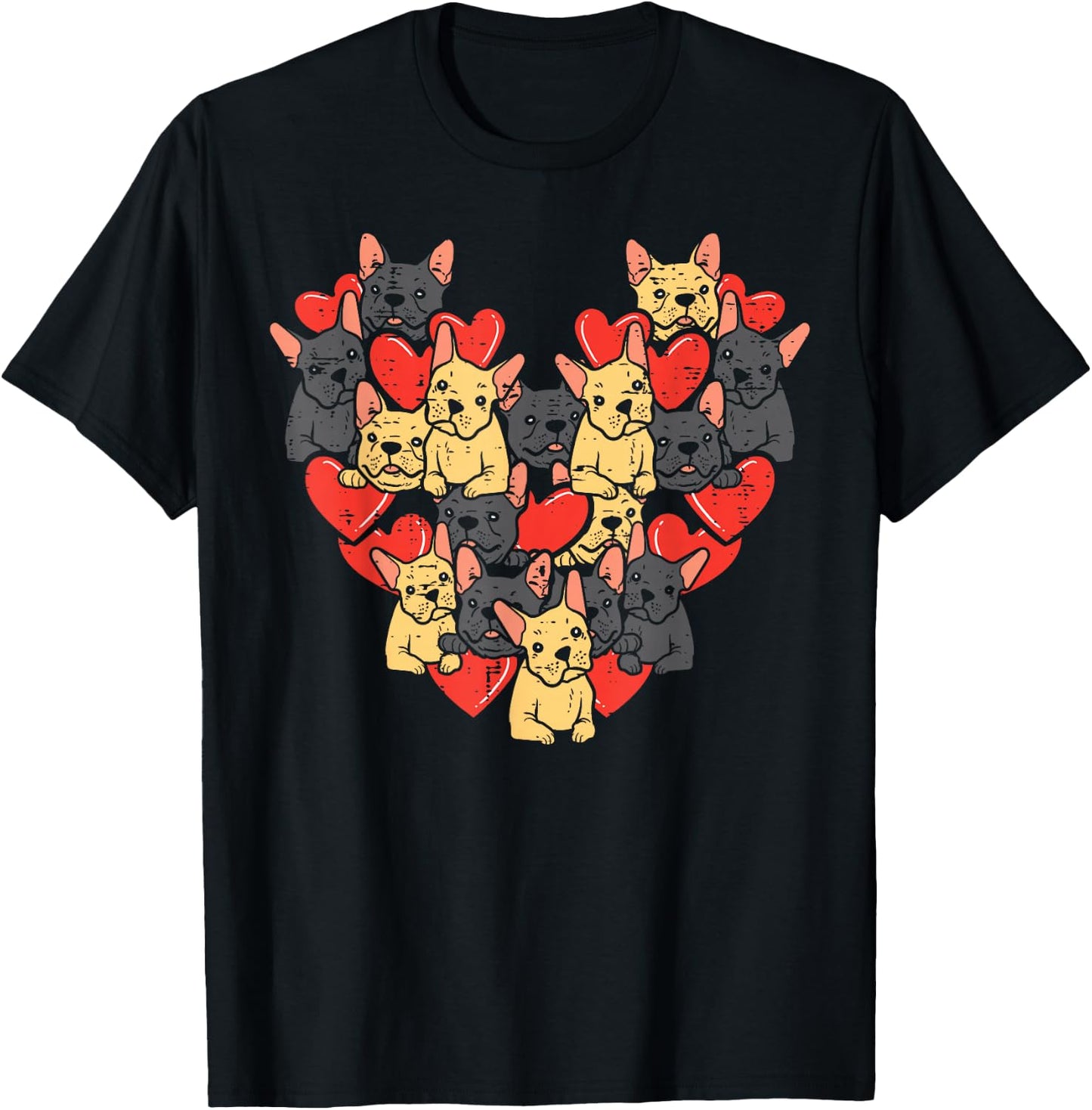 French Bulldogs Hearts Cute Valentines Day Frenchie Dog T-Shirt - T-Shirt | Black